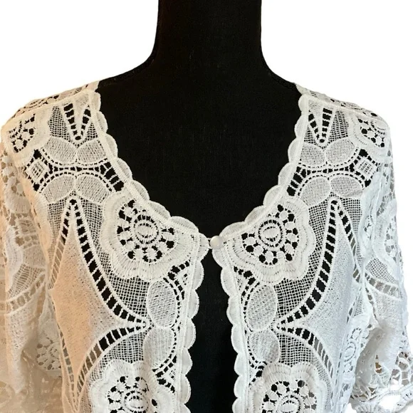 Chris McLaughlin White Crochet Open Front Cardigan XL - Picture 3 of 10